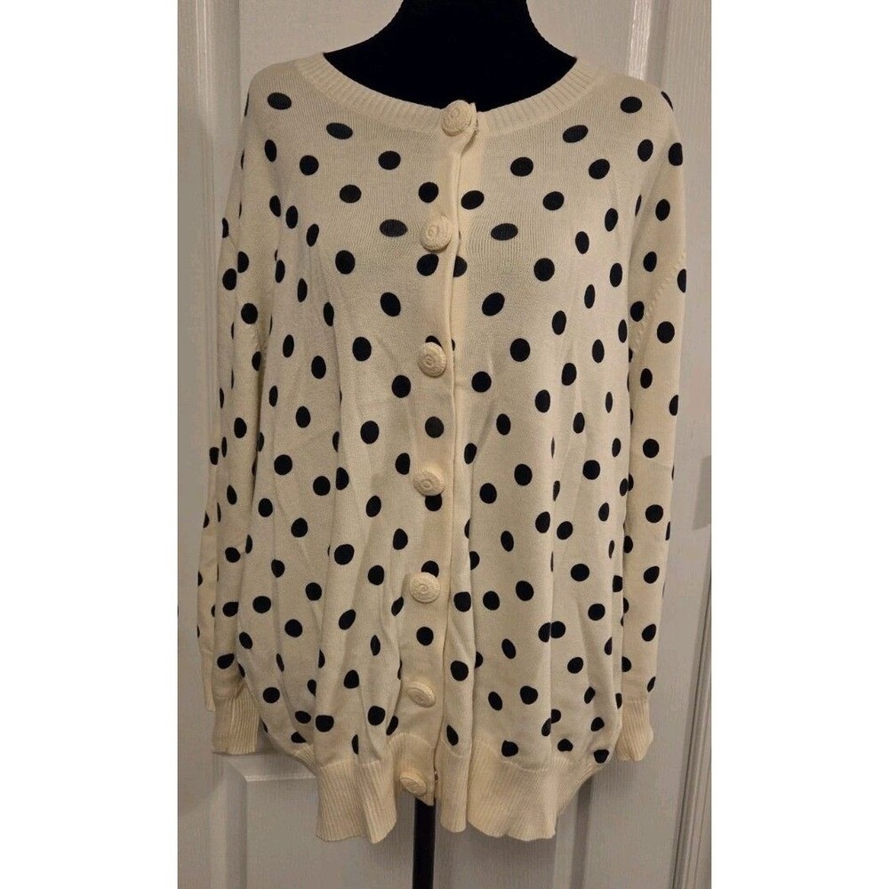 Tommy Hilfiger Cream/Black Polka Dot Lightweight Knit Cardigan Sweater - 3X